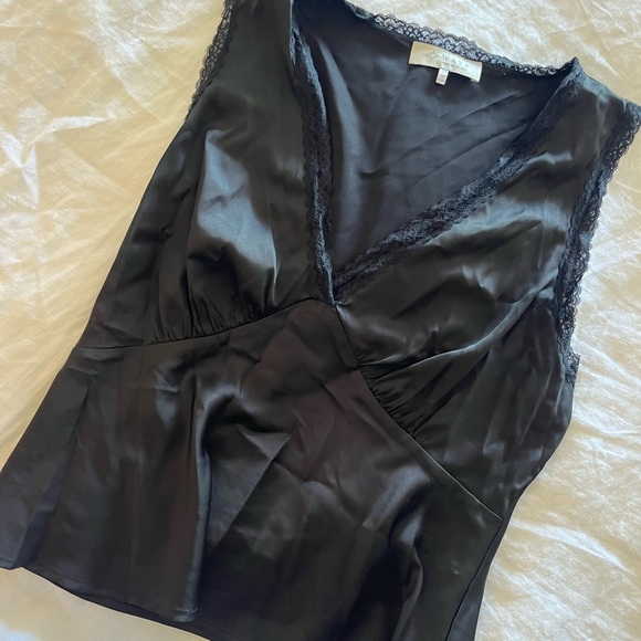 Wayf Black V-Neck Top with Lace Detail - Picture 1 of 4